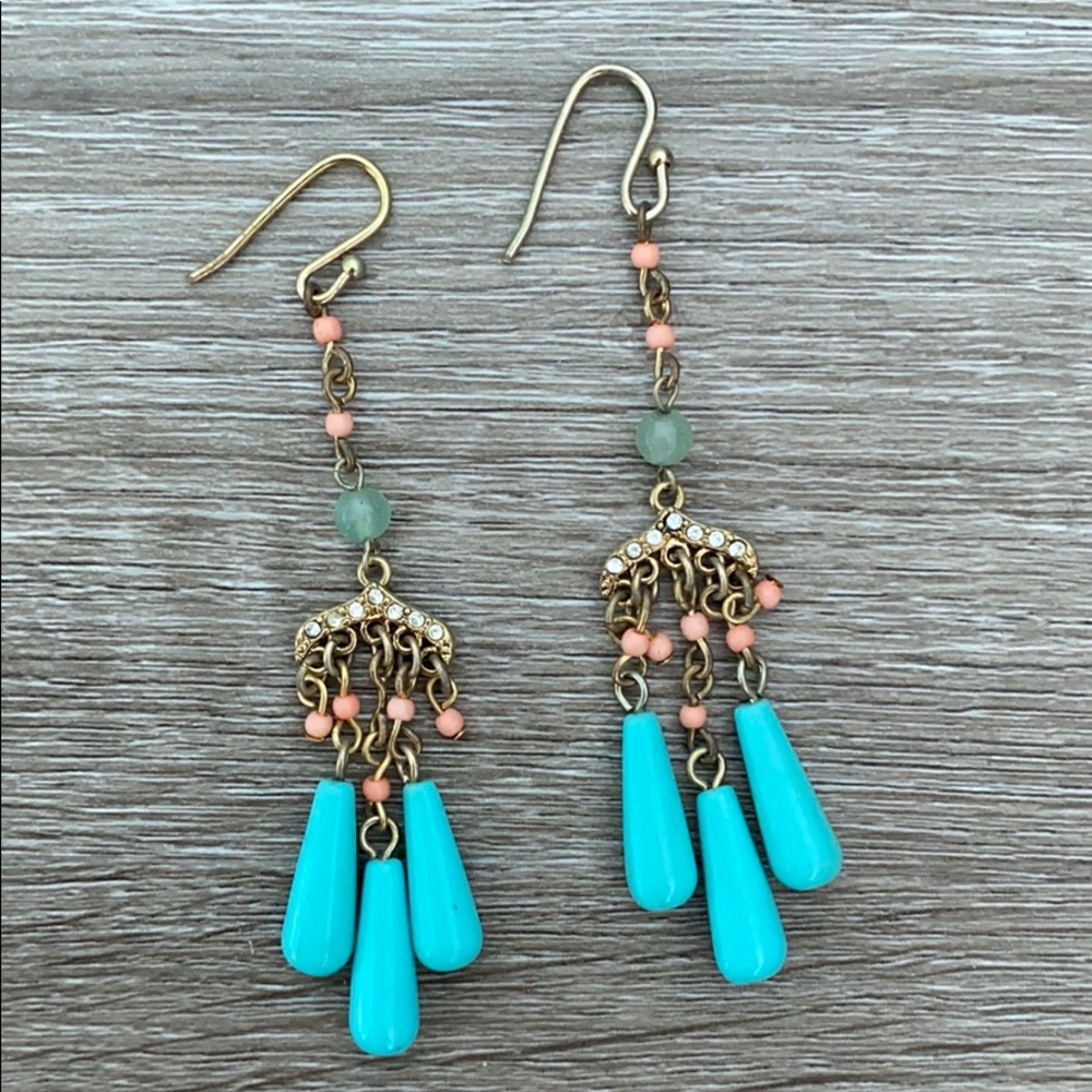 ❤️ Banana Republic Gold Teal Coral Drop Earrings